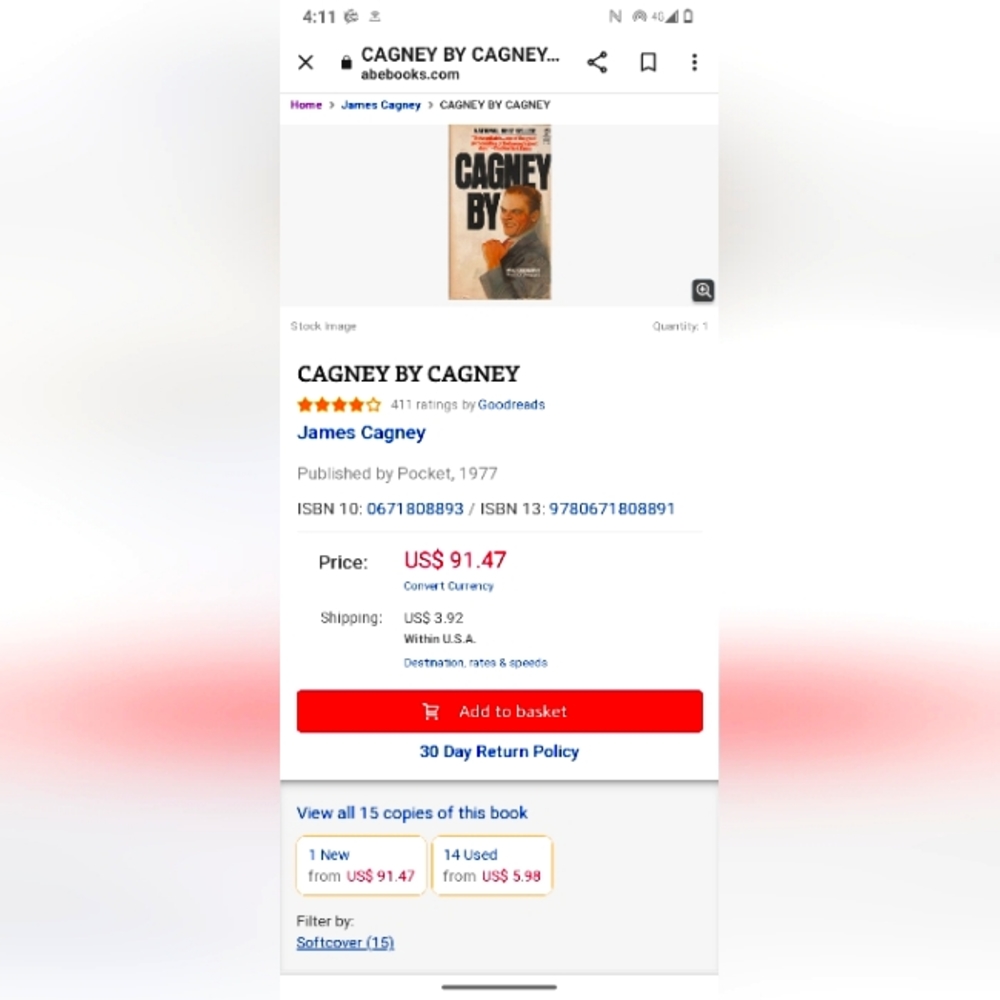 Cagney by Cagney vintage book